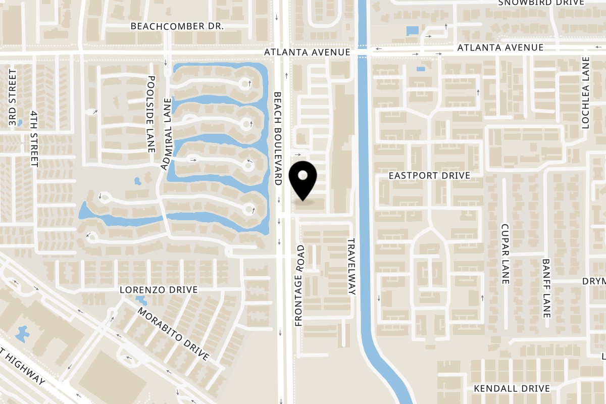 Map showing the location of Dragon Grill & Boba Tea Huntington Beach on 21212 Beach Blvd in Huntington Beach